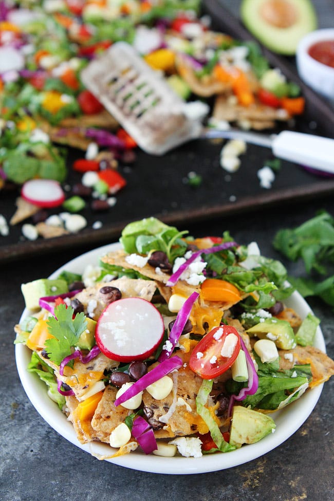 Veggie Sheet Pan Nachos on plate