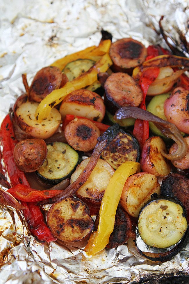 Grilled Barbecue Chicken and Vegetable Foil Packs