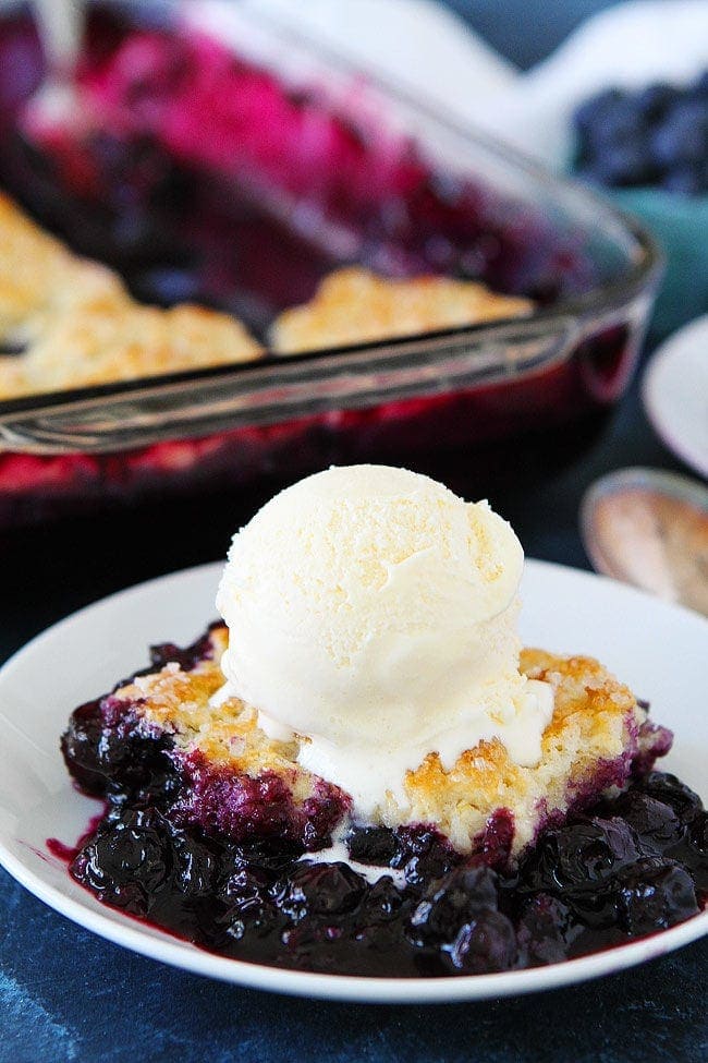 Blueberry Cobbler with vanilla ice cream.