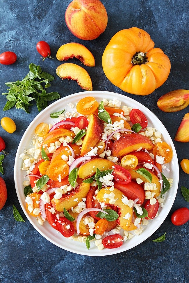 Tomato Peach Corn Salad is an easy summer salad and goes great with any meal