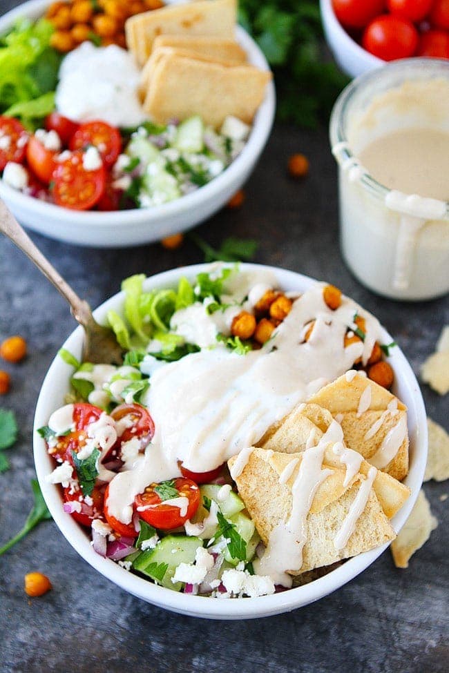 Chickpea Shawarma Bowls-Middle-Eastern inspired bowls are great for easy dinners and can be meal prepped in advance for simple grab and go lunches! 