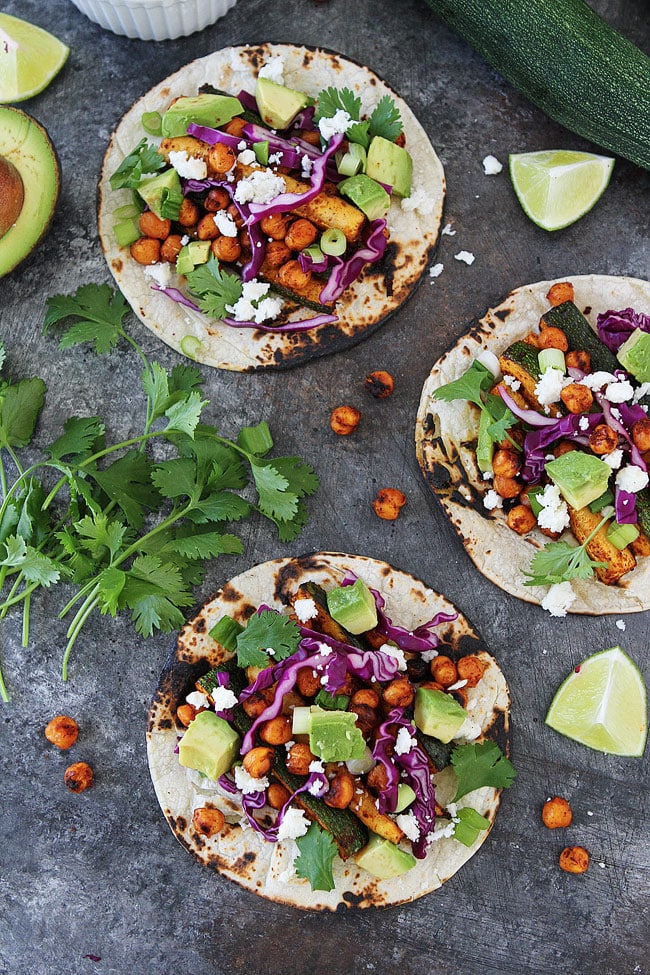 Grilled Zucchini Chickpea Tacos are a great 30 minute meal! 