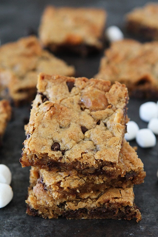 Easy blondies with marshmallows, toffee, and chocolate chips
