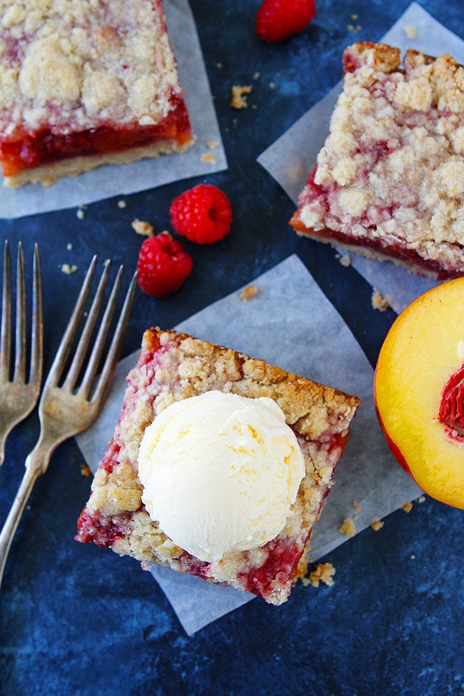 Peach Raspberry Crumb Bars are a family favorite summer dessert