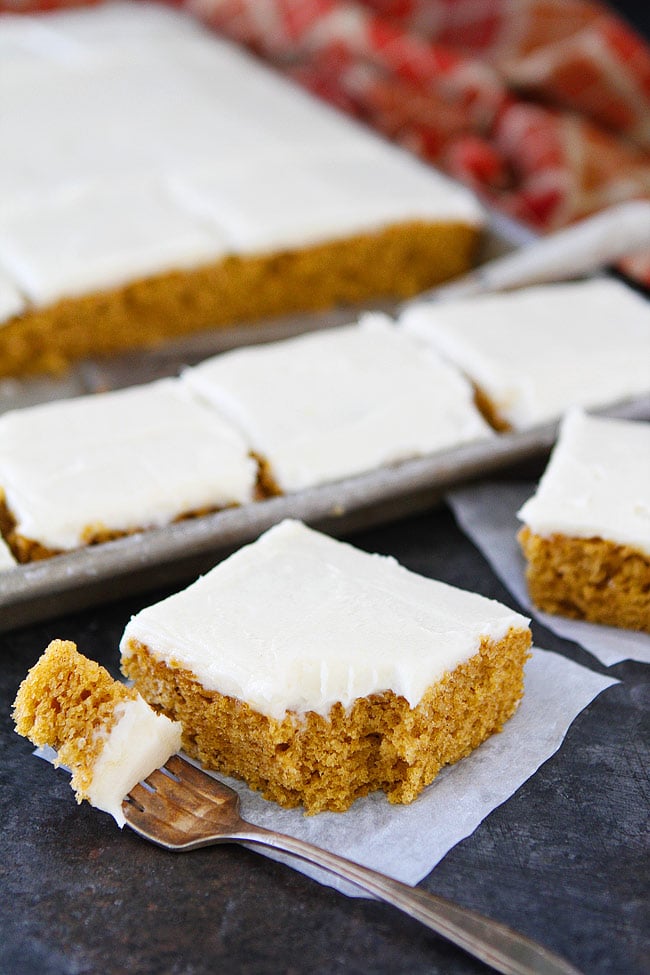 Pumpkin Sheet Cake with Brown Butter Cream Cheese Frosting is the perfect dessert for fall. 