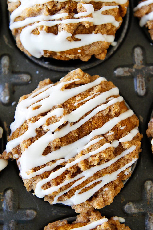 Pumpkin Cream Cheese Muffins with streusel topping and cream cheese glaze