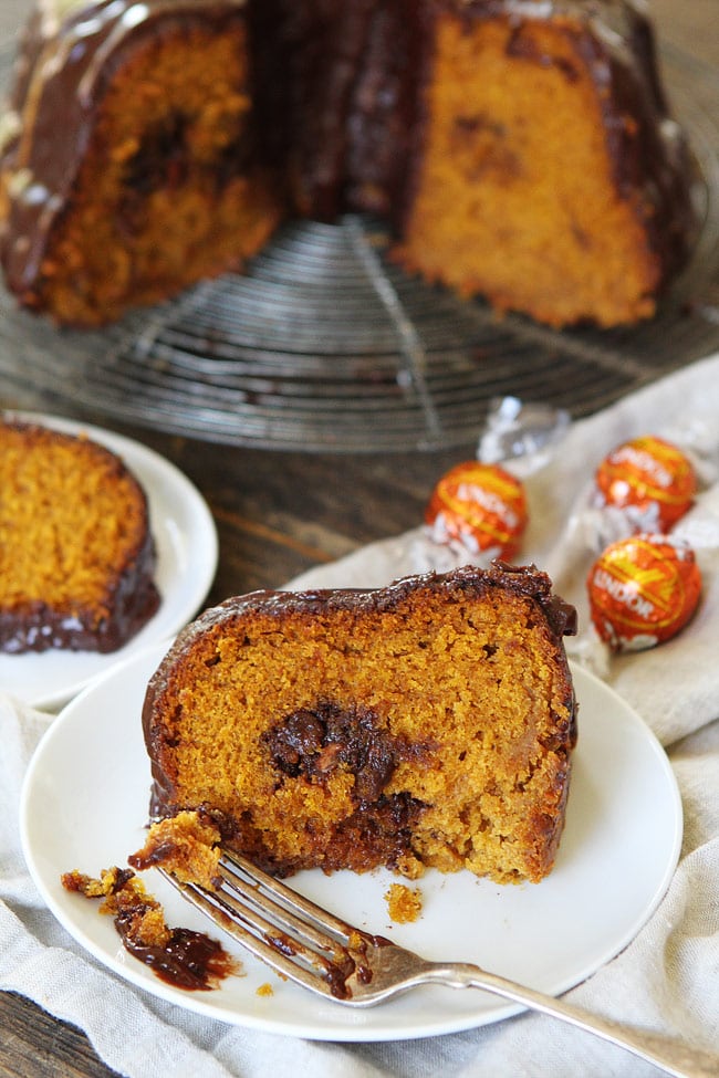 Pumpkin Truffle Chocolate Bundt Cake with Chocolate Ganache