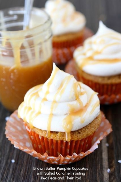 Brown Butter Pumpkin Cupcakes with Salted Caramel Frosting