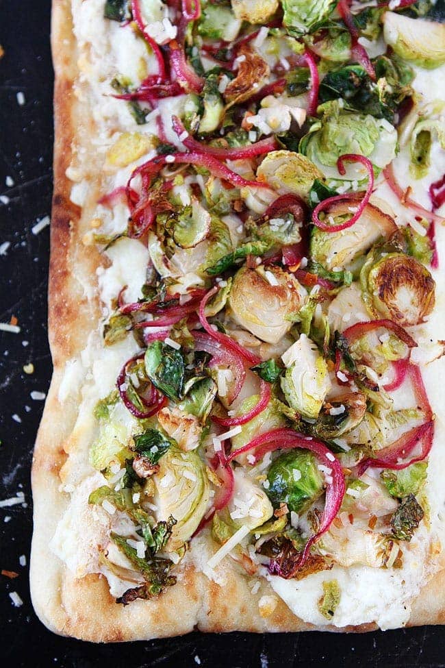 Brussels Sprouts Flatbread Recipe makes a great weeknight dinner or party appetizer.
