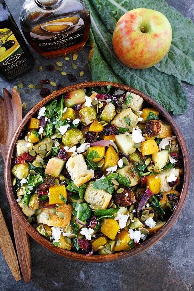 Fall Panzanella Salad-this easy fall salad is the perfect side dish for Thanksgiving! #Thanksgiving #salad #vegetarian 