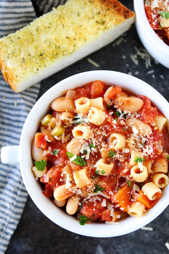 Pasta e Fagioli is a hearty Italian soup made with pasta and beans. It is the perfect weeknight dinner. 