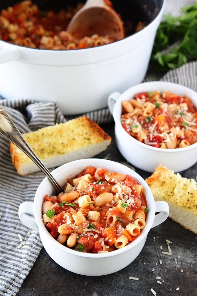 Pasta Fagioli is a quick and easy vegetarian dinner that is made in one pot. 