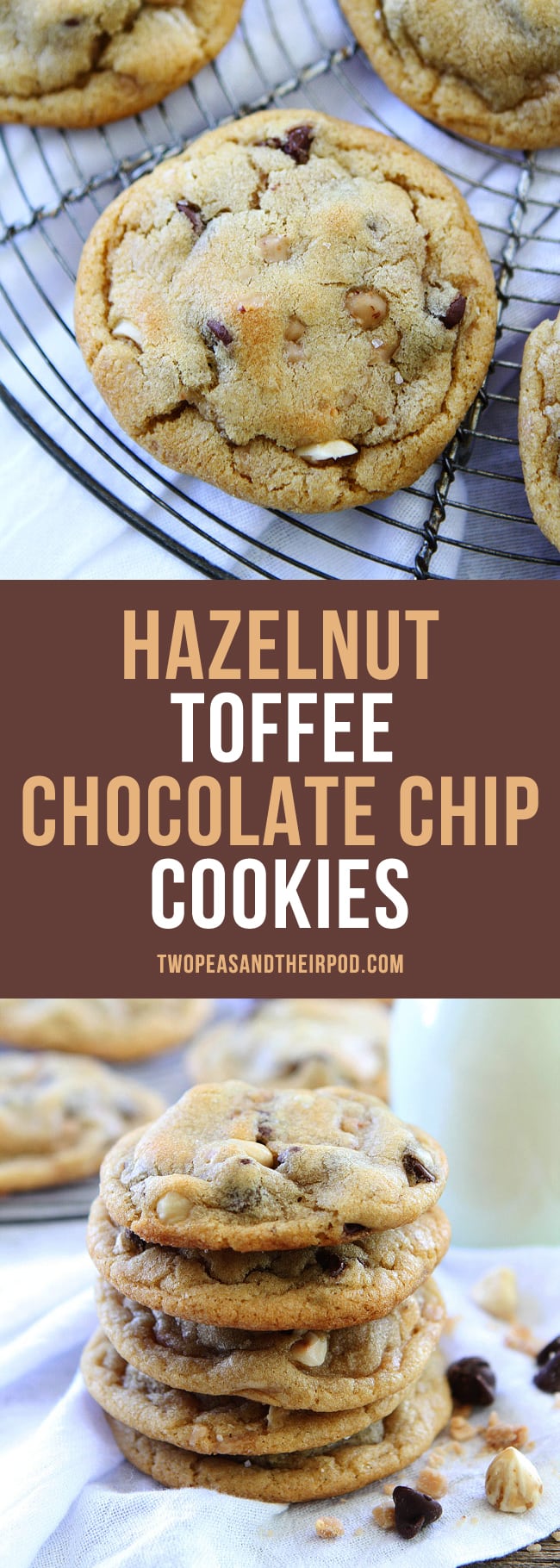 Hazelnut Toffee Chocolate Chip Cookies-perfect chocolate chip cookies with hazelnuts, toffee, and a sprinkling of sea salt. #cookies #chocolatechip #chocolatechipcookies