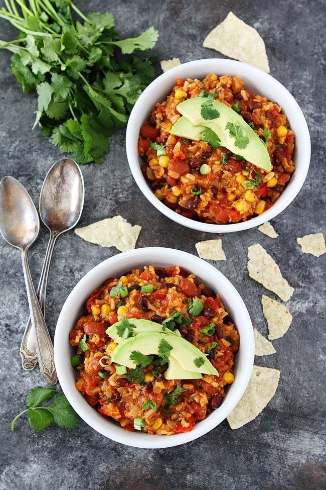 This Mexican Rice Casserole is a family favorite dinner and is perfect for busy weeknights because it is made in the Instant Pot. You will love this one pot meatless meal! #InstantPot #vegetarian #dinner #easydinner #easyrecipe #glutenfree