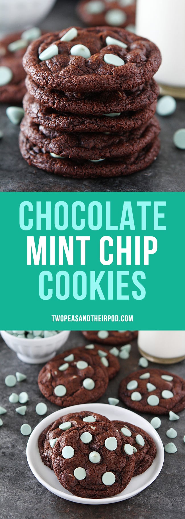 Chocolate Mint Chip Cookies are rich and fudgy chocolate cookies with green mint chocolate chips! Perfect for Christmas or any day! #cookies #Christmas #Christmascookies #mint #chocolatemint 