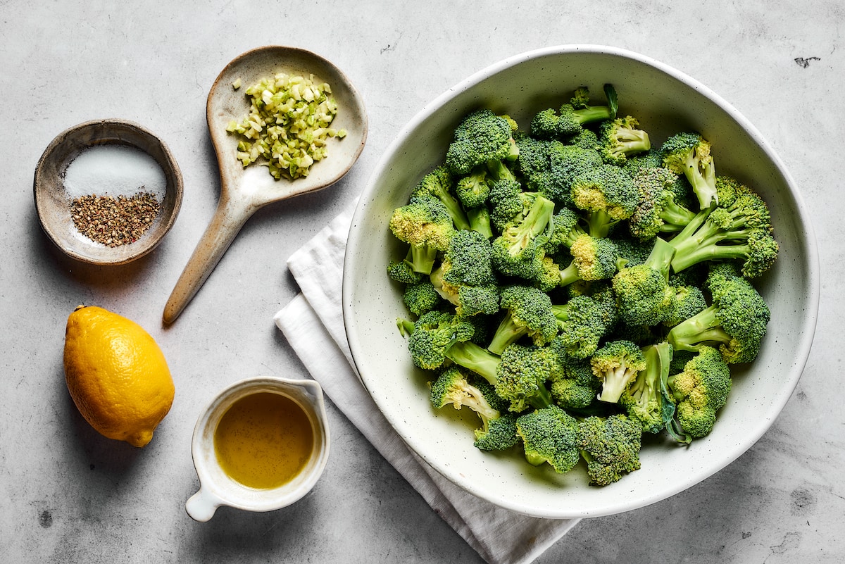 The ingredients for roasted broccoli.