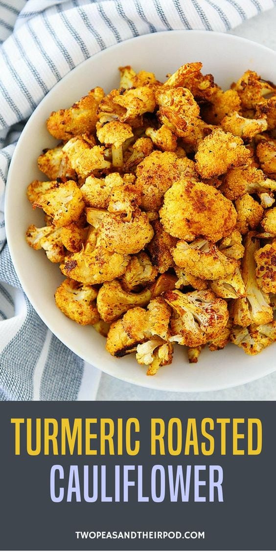 Turmeric Roasted Cauliflower is the perfect healthy side dish to any meal! #cauliflower #glutenfree #vegan #vegetarian #healthyrecipe #easyrecipe