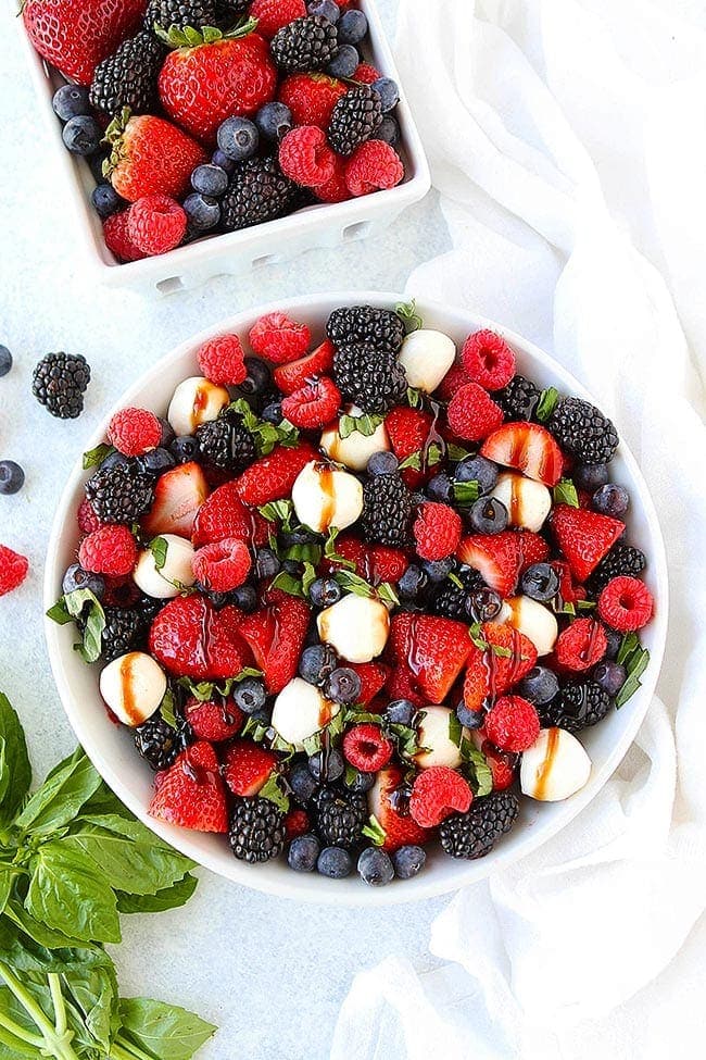 Berry Caprese Salad Recipe in bowl 