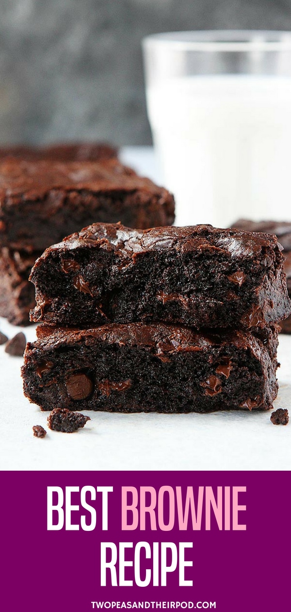 This Easy Brownie Recipe Is Simply The Best! It Makes Brownies That Are Fudgy, Thick, And Loaded With Chocolate. What’s Not To Love? #brownies #dessert #baking #chocolate #brownierecipe #easyrecipe #homemade Visit twopeasandtheirpod.com for more simple, fresh, and family friendly meals.