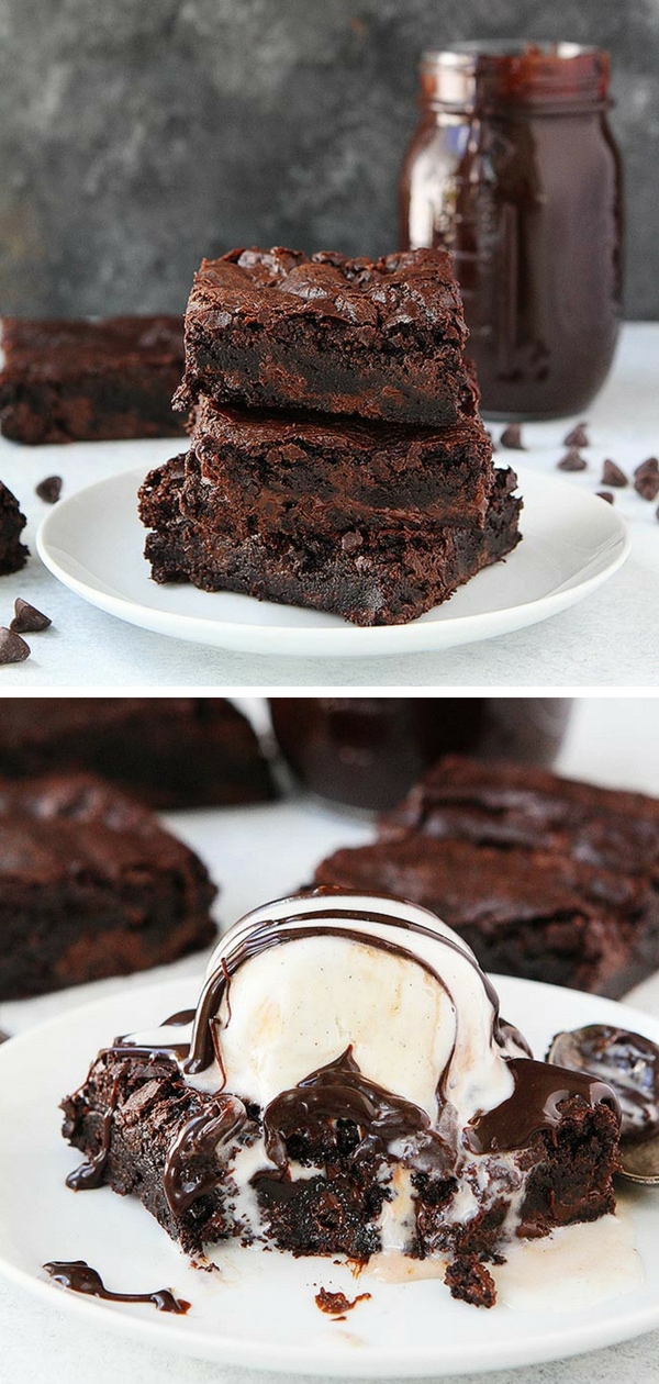 The best homemade brownie recipe! These brownies are so fudgy and delicious! Our family’s favorite brownie recipe, especially when served with vanilla ice cream and hot fudge sauce. #brownies #dessert #baking #chocolate #brownierecipe #easyrecipe #homemade Visit twopeasandtheirpod.com for more simple, fresh, and family friendly meals.