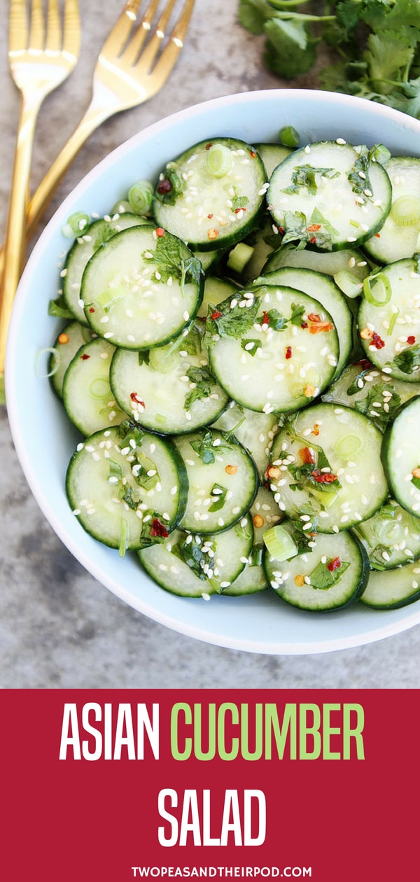 Asian Cucumber Salad - this refreshing, simple cucumber salad is a great side dish for any meal. #cucumber #salad #healthy #healthyeating Visit twopeasandtheirpod.com for more simple, fresh, and family friendly meals. #familyfriendlymeals