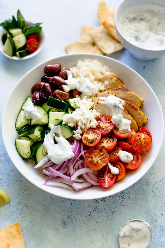 Mediterranean Chicken Meal Prep Bowls with Tahini Dressing