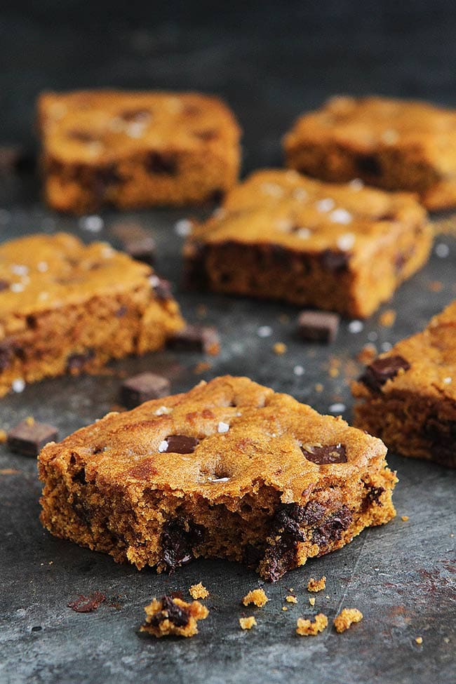 Brown Butter Pumpkin Bars with Chocolate Chunks and Sea Salt