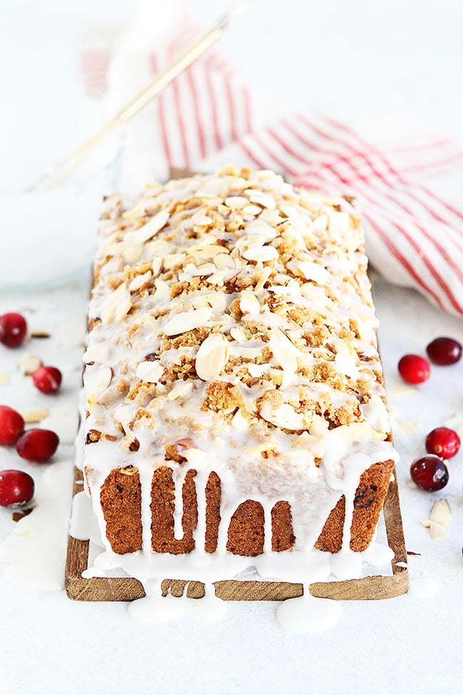 Cranberry Bread with almonds streusel and glaze