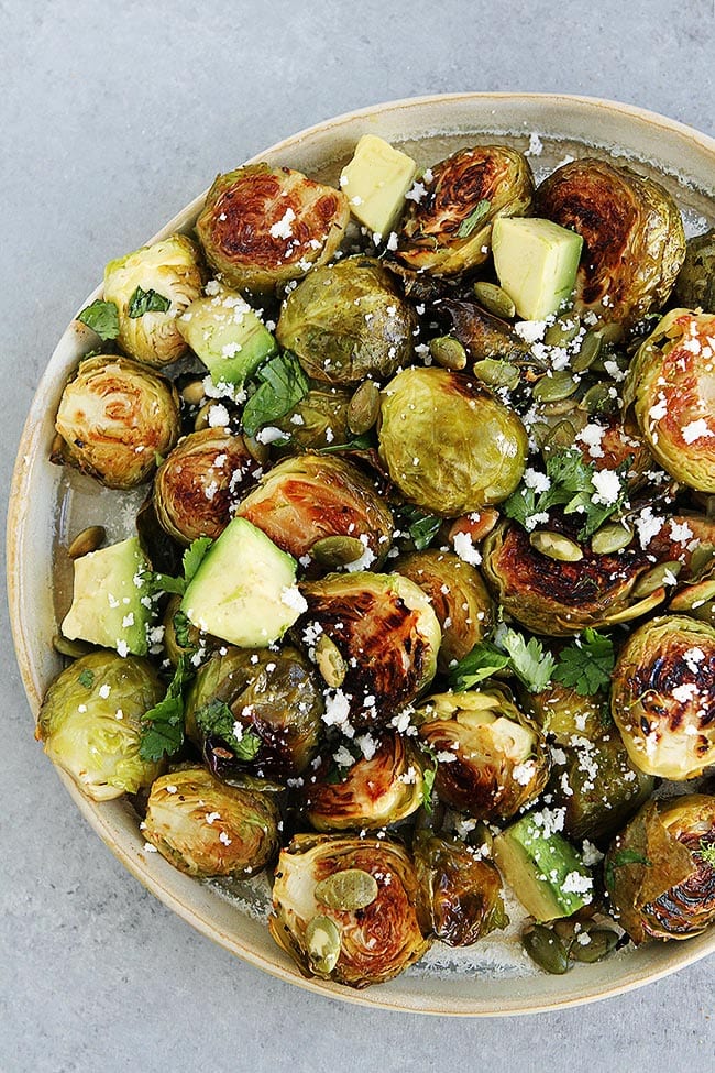 Roasted Brussels Sprouts with Honey Lime Dressing and Avocado 