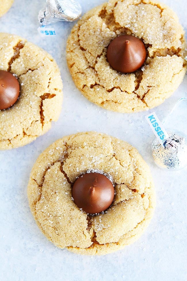Peanut Butter Blossom Cookies with Hershey's chocolate kiss in the center. 