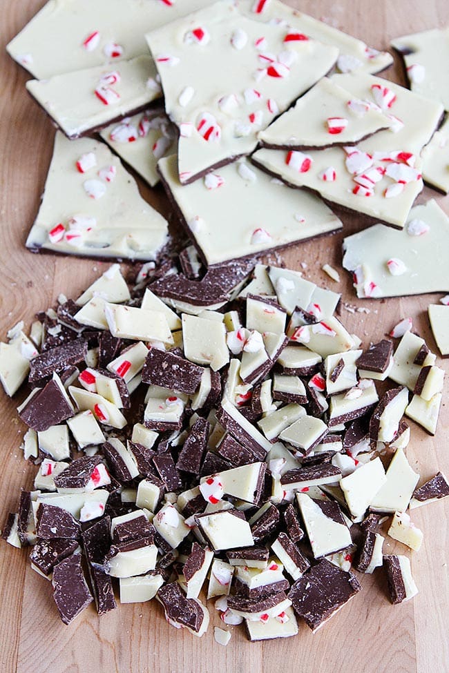 Chocolate chip cookies with peppermint bark 