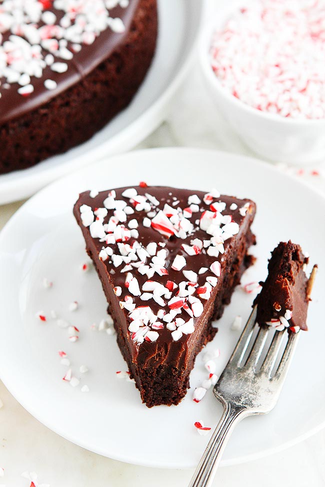 Peppermint Flourless Chocolate Cake on plate