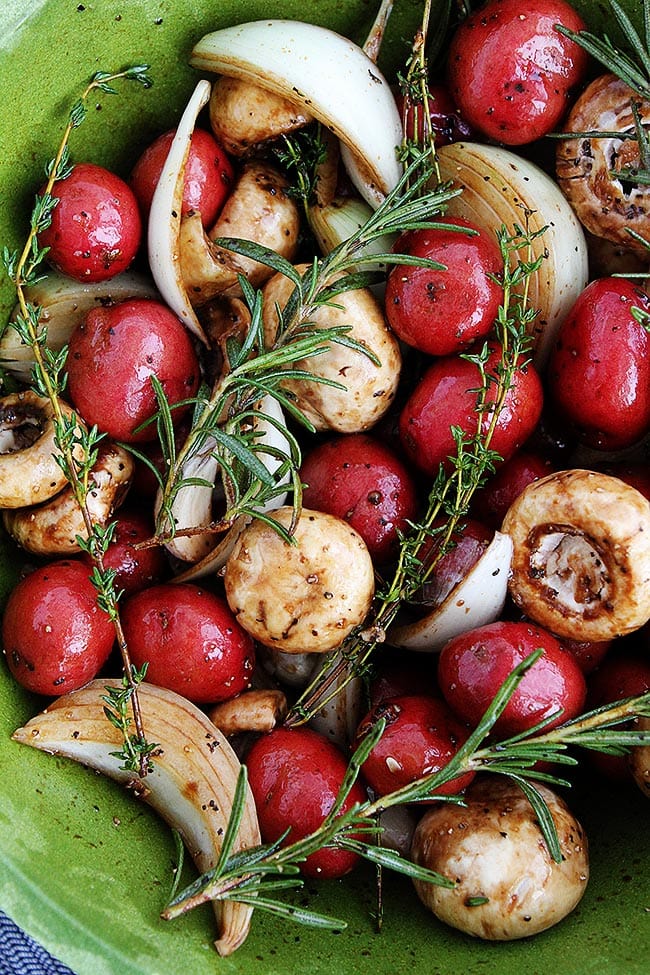 Sheet Pan Balsamic Chicken with potatoes and mushrooms