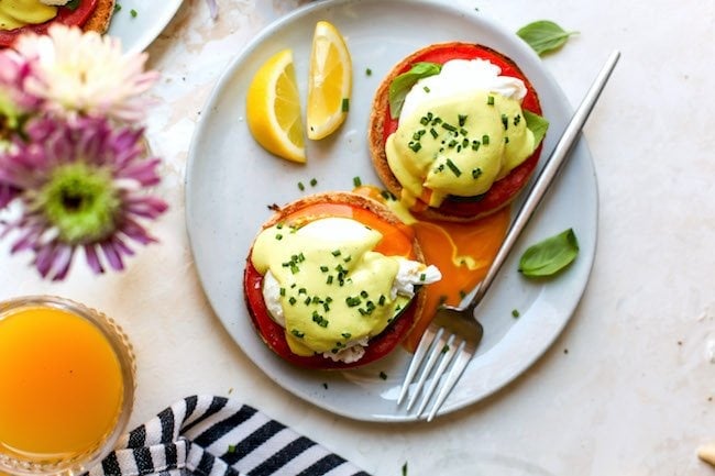 Caprese Eggs Benedict Recipe with Hollandaise Sauce