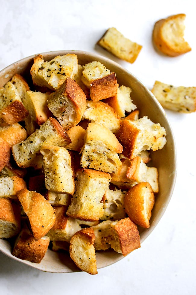 Homemade Croutons in bowl. 