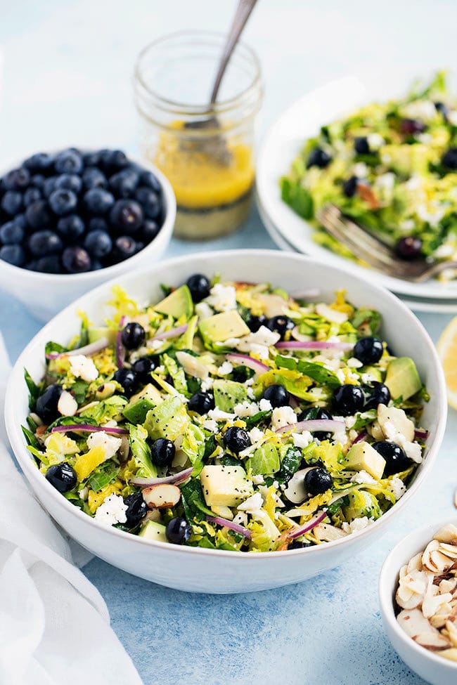 Blueberry Brussels Sprouts Salad with Lemon Poppy Seed Dressing in bowl.