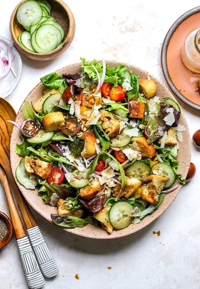 green salad with homemade croutons and balsamic vinaigrette. 