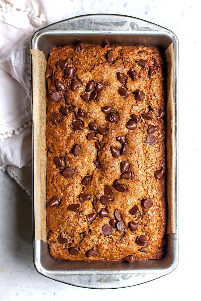 Chocolate Chip Zucchini Bread in pan