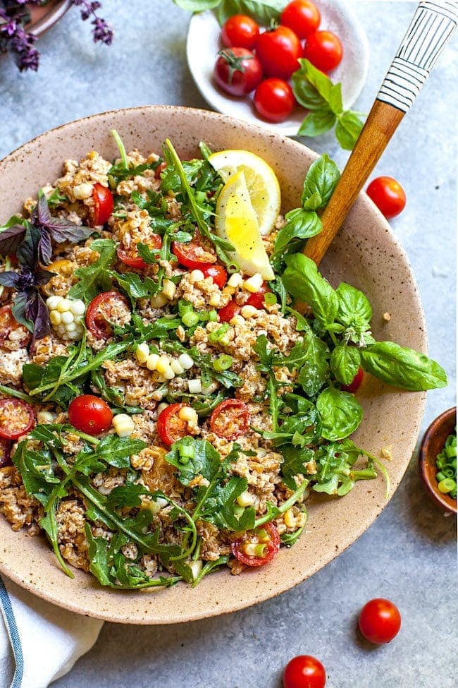 Creamy Goat Cheese and Arugula Farro Salad - Two Peas & Their Pod