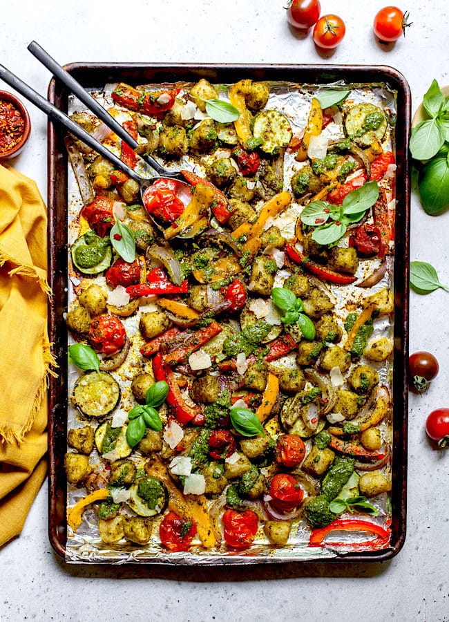 Pesto Gnocchi on sheet pan