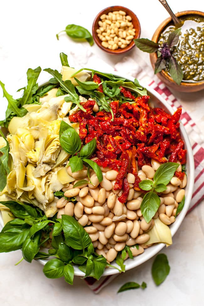 Sun-Dried Tomato, White Bean, and Artichoke Pesto Pasta Salad Recipe