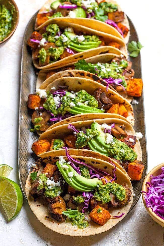 Butternut Squash Mushroom Tacos with Chimichurri, #12 on our list of best vegan tacos