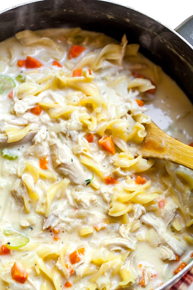 Creamy Chicken Noodle Soup in pot