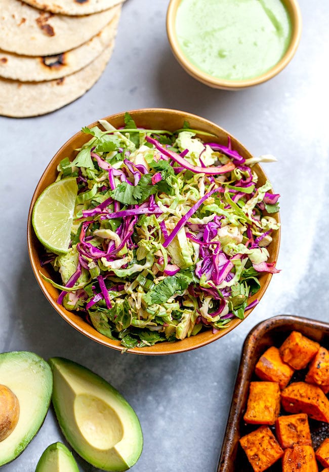 Brussels Sprout Slaw for Sweet Potato Tacos