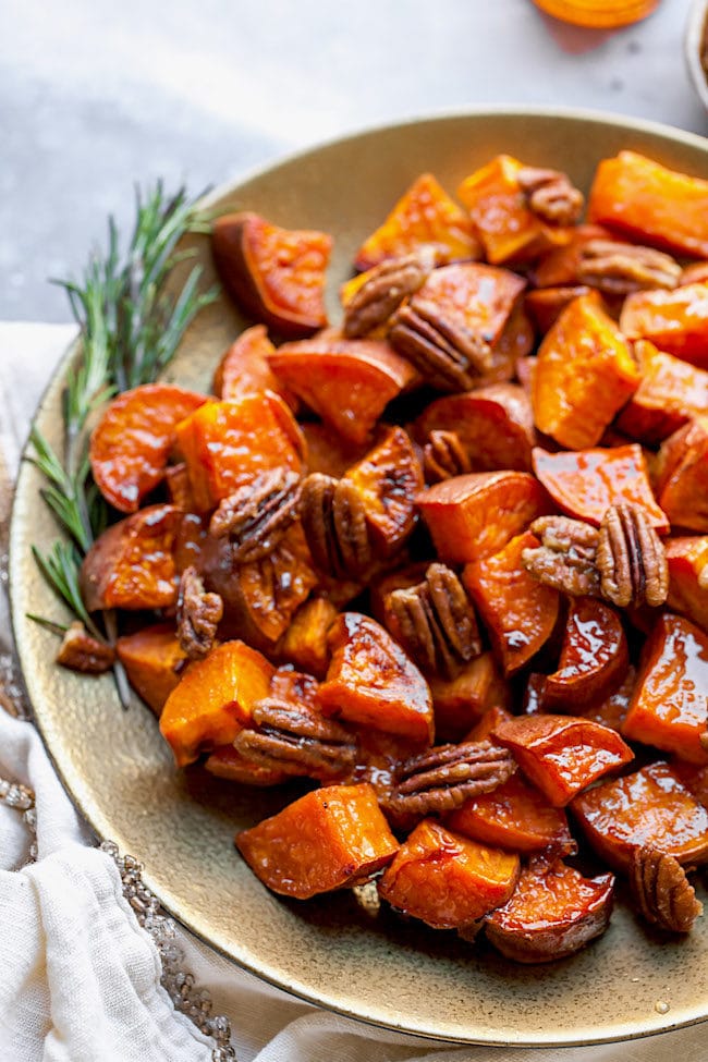 Maple Roasted Sweet Potatoes with Pecans