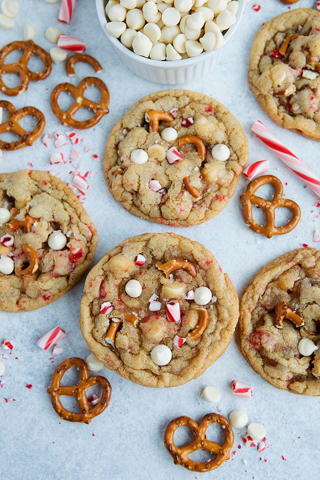 White Chocolate Peppermint Pretzel Cookies for Christmas