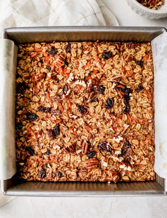 Carrot Cake Baked Oatmeal in pan