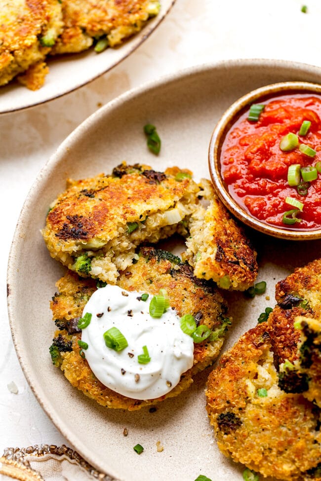 Broccoli Cheddar Fritters with sauce