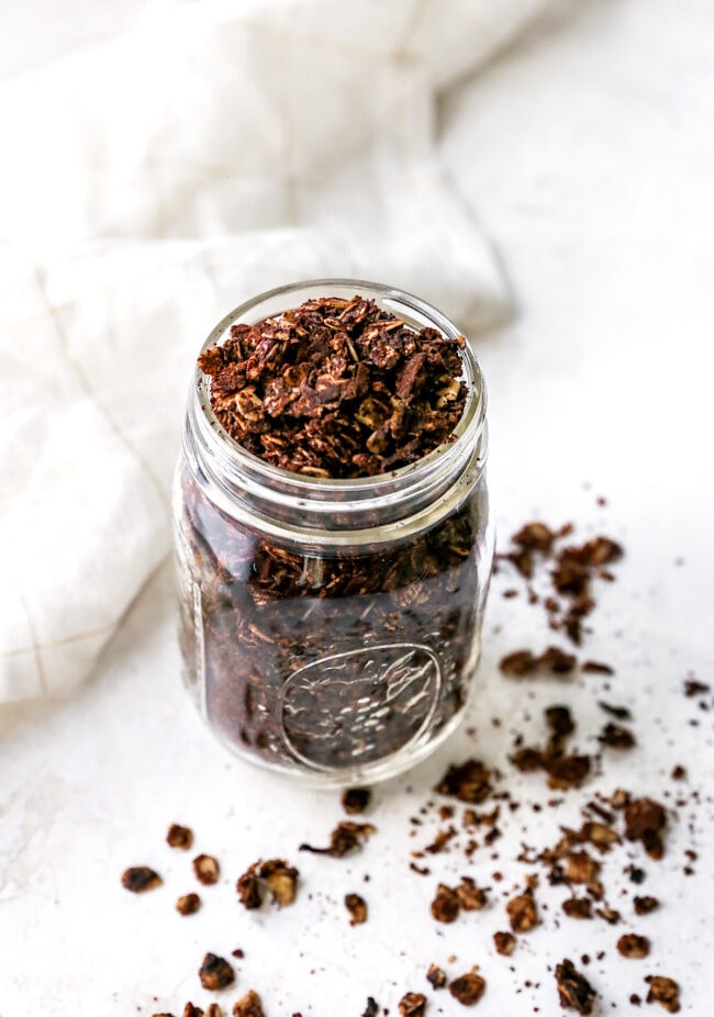 Chocolate Peanut Butter Granola Recipe in a jar