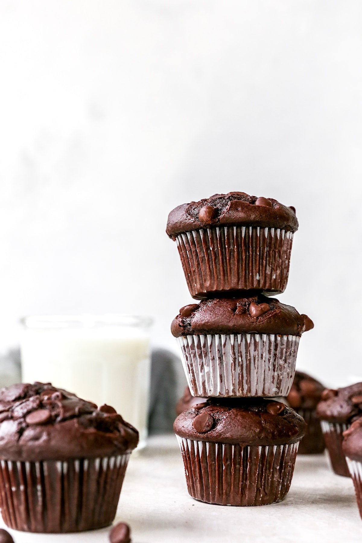 Stack of chocolate muffins. 